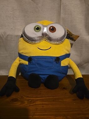 Yellow Minion Plush Stuffed Animal with Blue Overalls